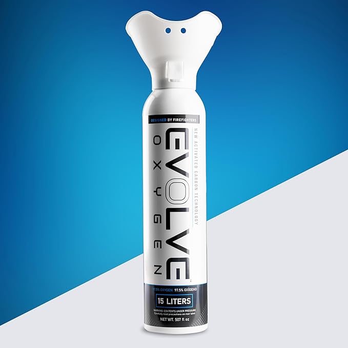 EVOLVE 15-Liter Pure Oxygen Canister with Breathing Cup | Portable Oxygen Can | Ideal for Home Use and Outdoor Activities | Designed by Firefighters | Made in The USA | Pack of 1