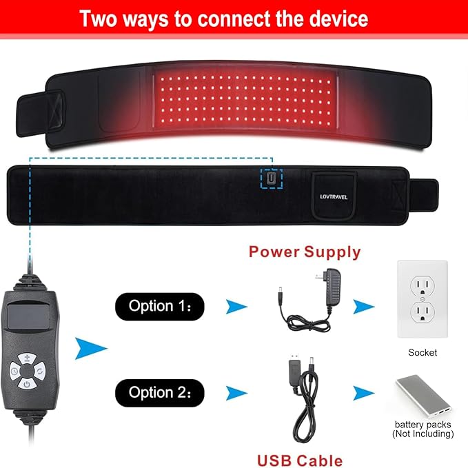 Red Light Therapy Belt Device 49.6" x 7.08" 660nm & 850nm Near Infrared Wearable Wrap Timer Control Pad for Body Shoulder Back Waist Knee Arm Pain Relief