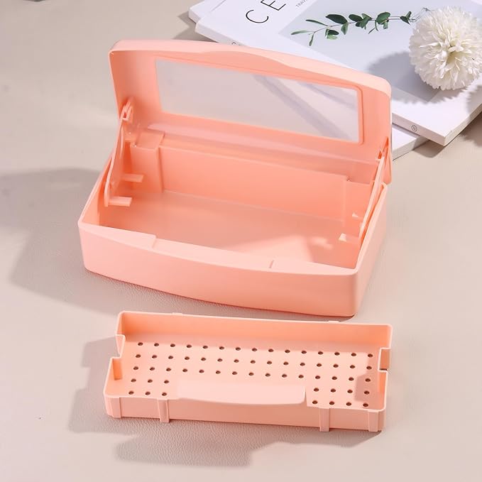 Nail Tool Sterilizer Box Plastic Disinfectant Container for Nail Art Accessories Tools, Sterilizer Soaking Box with Strainer Pedicure Manicure Cleaning Equipment, Orange
