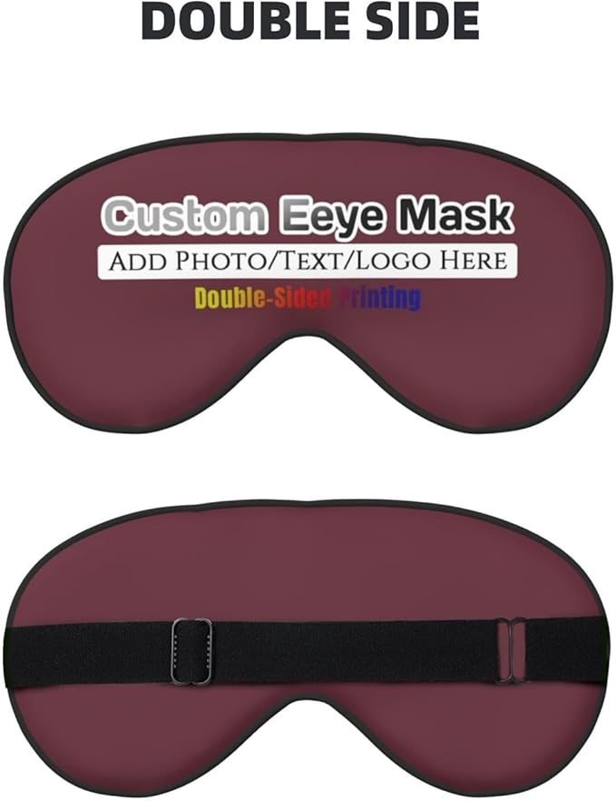 Custom Sleep Eye Mask Personalized Men Women Blindfold Design Your Own Photo Text Logo Adjustable Strap Soft Eyeshade Customized Blackout Eye Cover for Home Offices Travel Maroon