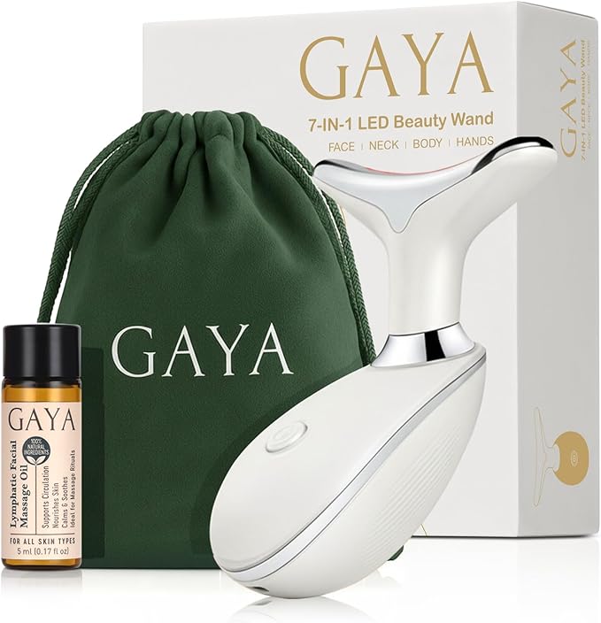 Red Light 7 in 1 LED Face and Neck Massager – Beauty Wand with Gentle Warmth & Vibration for a Relaxing Skincare Routine, Includes Face Oil & Type-C Charging