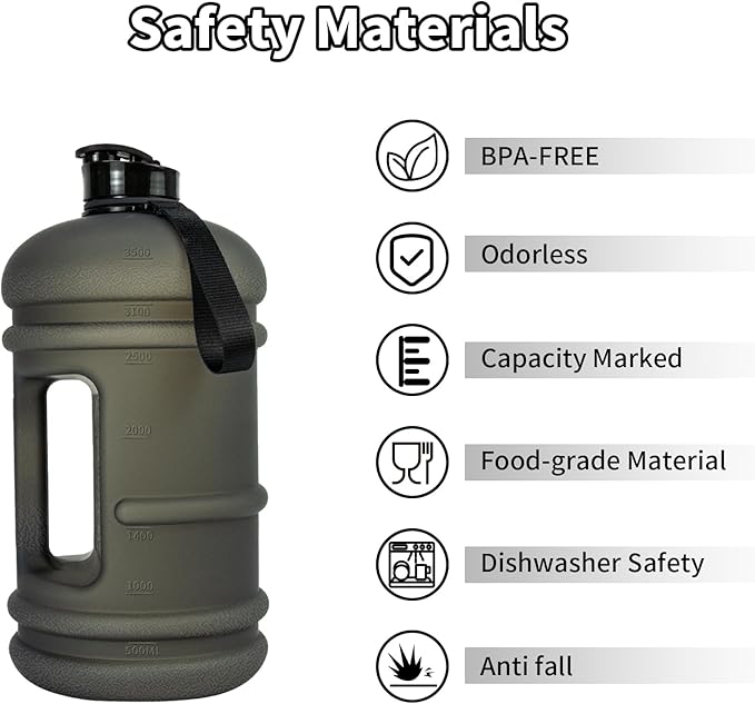 TOOFEEL 1 Gallon Water Bottle - 128 oz With Flip Lid, Measurements Marked, Leak Proof BPA Free Jug for Gym, Sports - Matte Black