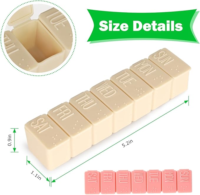 2Pack Weekly Pill Organizer,7 Days Pill Cases Travel Daily Pill Box Medicine Organizer Pill Box 7 Day Pill Organizer Weekly for Fish Oil, Calcium Tablets Supplements (Pink+Beige)