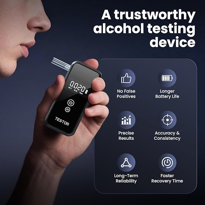 Professional-Grade Breathalyzer, High-Accuracy Breathalyzers for Alcohol with Memory Function,Portable Personal Breathalyzer Tester for Home & Travel Use-8 Mouthpieces