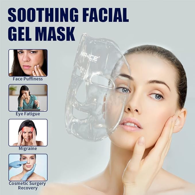 MR.ICE 2-Pack Reusable Face Ice Pack | Hot & Cold Gel Compress for Face Swelling, Puffy Eyes, Sinus Relief, Headaches & Stress | Freezer Cooling Mask