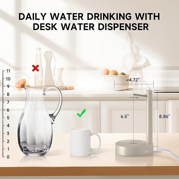 Water Dispenser for 5 Gallon Bottle – Desktop Electric Water Pump with USB-C Fast Charging, Portable 5 Gallon Water Jug Dispenser for Home, Office, Bedside & Countertop(Beige)