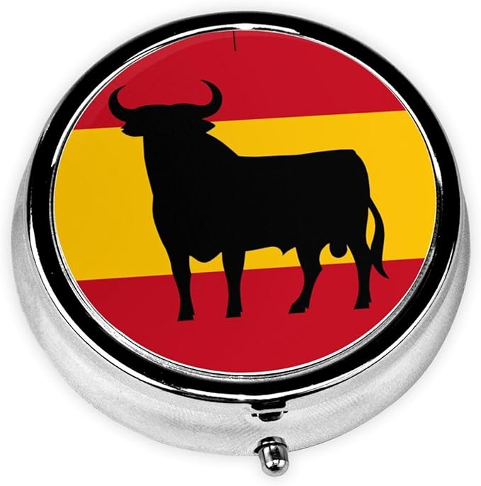 Pill Box,Flag of Spain with Osborne'S Bull Round 3 Compartment Pill Box Pocket Purse Decorative Box Portable Mini Travel Medicine Case Tablet Vitamin Holder Organizer Pill Case