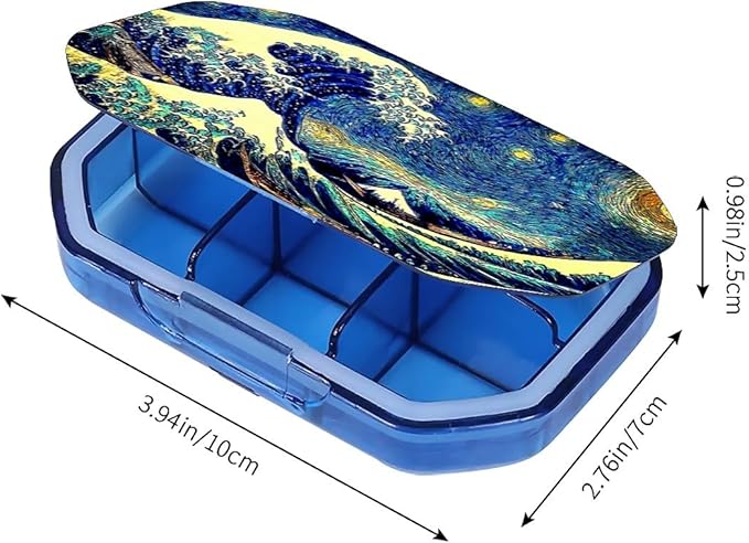 This Portable Starry Wave Pattern 6-Compartment Pillbox Can Be Placed in A Pocket Or Wallet to Store Vitamins, Medicines Fish Oil Health Supplements Other Medications.