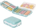 2pcs Portable Pill Case Travel Pill Organizer, Three Folding Design Daily Pill Organizer, Pill Box for Purse Pocket to Hold Vitamins,Cod Liver Oil,Supplements and Medication, Light Blue