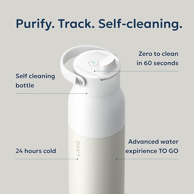 LARQ PureVis 2 Self Cleaning Water Bottle - UV Water Purifier with Filter Straw, Smart App Hydration Tracking, Insulated Stainless Steel