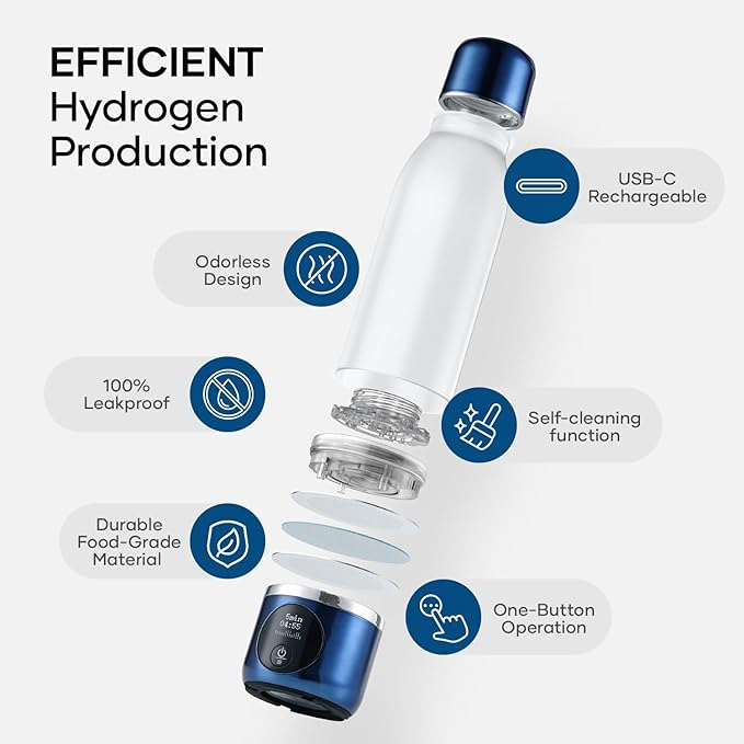 Hydrogen Water Bottle, BUZIO 4000ppb Hydrogen Water Bottles Generator Machine with Gen5 SPE/PEM Technology, Portable Athletic Performance Alkaline Water Bottle, with Dupont Membrane, OLED Display
