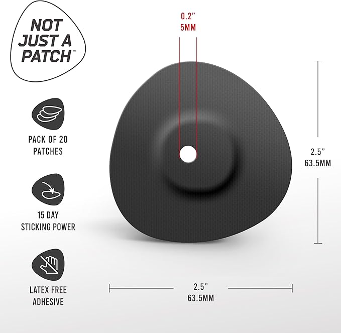 Not Just A Patch Freestyle Libre 3 Plus Sensor Covers (20 Pack) – Breathable, Sweatproof & Secure Hold – Precision-Cut Hole for Ventilation, Enhanced Adhesion & Gentle Support – 10-14 Day Wear - Black