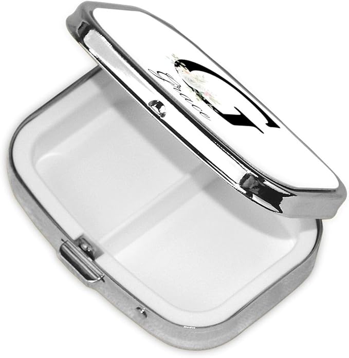 Custom Pill Box Personalized Square Small Pill Case with Mirror Add Your Photo Text Logo Name Decorative 2 Compartment Portable Metal Medicine Container Vitamin Organizer for Pocket Purse Travel (G)