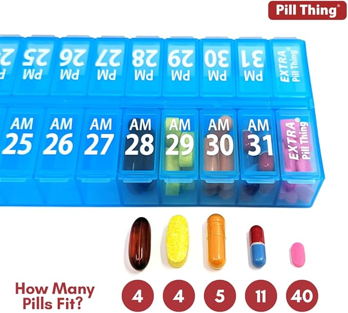 Twice-a-Day Monthly Pill Box Planner Set - AM & PM Medication Organizer for 31 Days! Set Contains 2 Organizers for One Month. (Blue - 31 Day AM/PM -1 Pack)