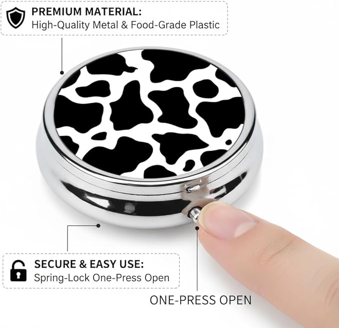 Cow Pill Box 3 Compartment Small Pill Case,Portable for Pocket or Purse Pill Organizer Pill Container Holder with Mirror to Hold Vitamins, Medication, Fish Oil and Supplements
