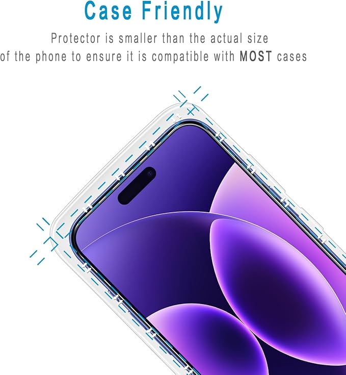 HPTech 2 Pack Anti Blue Light Screen Protector for iPhone 16 / iPhone 15 Eye Protection Tempered Glass Film, Easy to Install, Bubble Free