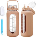42oz/52oz/64oz Glass Water Bolttles with Straw Half Gallon Large Motivational Water Bottle with Time Marker Sports Water Bottles with Silicone Sleeve and Handle Lid Water Jug for Gym Workout