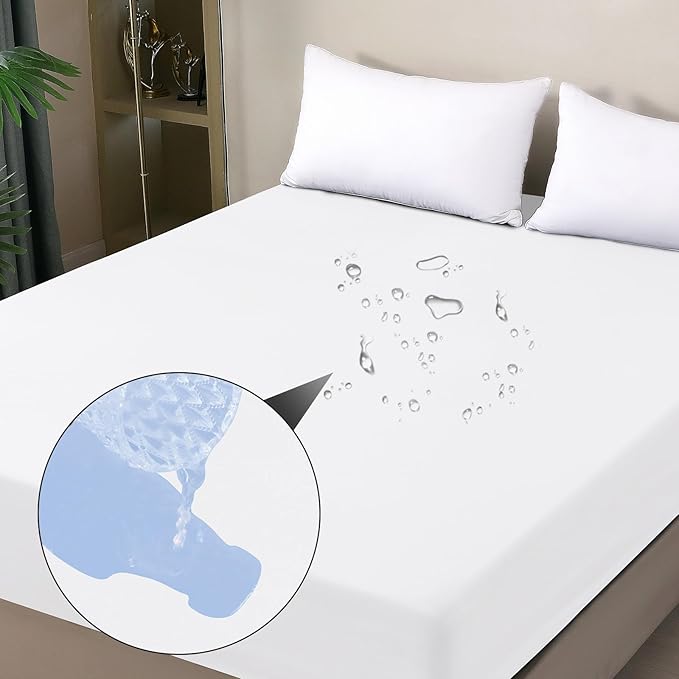 Waterproof Mattress Protector Full, Fitted Sheet Style Breathable Mattress Cover with Deep Pocket Fits Up to 18'', Noiseless Bed Cover for Kids Adults Pets, Machine Washable (White, 54'' X 76'')