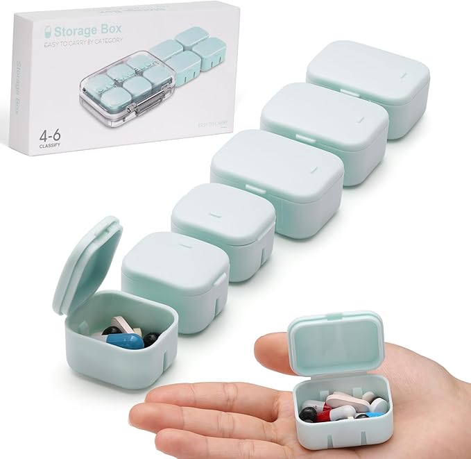 RICHCEE 10 Compartments Daily Pill Organizer for Pocket Purse,Daily Portable Pills Fish Oil/Vitamin/Supplement Box (Blue)