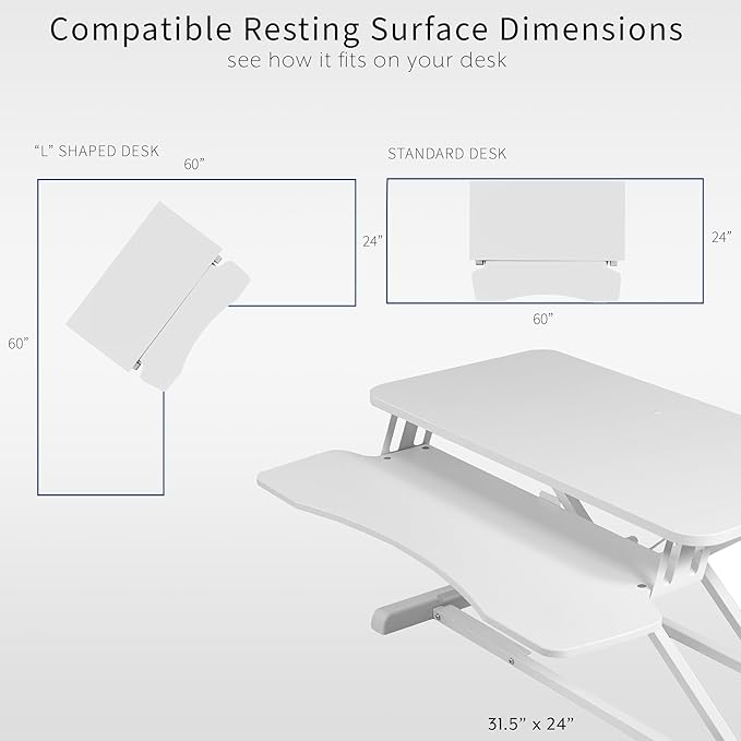VIVO 32 inch Desk Converter, K Series, Height Adjustable Sit to Stand Riser, Dual Monitor and Laptop Workstation with Wide Keyboard Tray, White, DESK-V000KW
