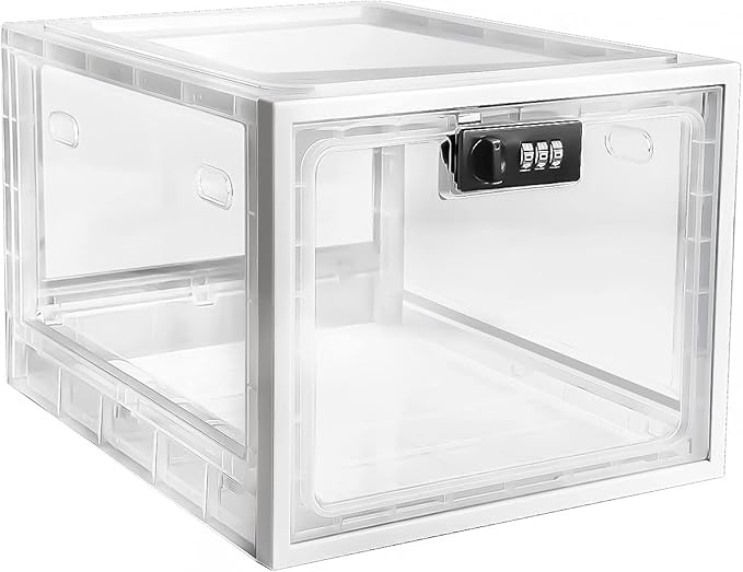 SANIDIKA Large Lockbox Medicine Lock Box - Refrigerator Lockable Boxes for Food Storage - Childproof First AID Locking Cabinet Pill Case Medical Organizer Bin - Mobile Tablet Locker Cell Phone Jail