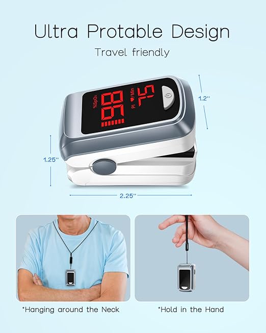 Fingertip Pulse Oximeter- HOLFENRY Mini Oximeter Oxygen Saturation Monitor for SpO2/Heart Rate/PI, Oxygen Monitor Fingertip 02 Pulse Oximeter Finger, Gray
