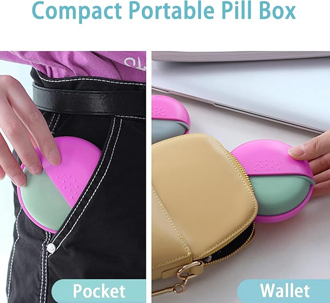 INVODA Travel Pill Organizer Cute Round Pill Box for Purse Compact Medicine Container for Pills, Fish Oil, Vitamins & Supplements