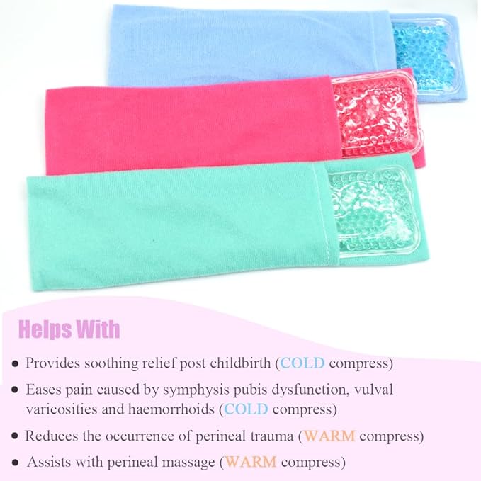 Perineal Cooling Pad for Postpartum Recovery, Extra Durable Gel Cold Packs for Hemorrhoids & C-Section Relief, 2 Reusable Ice Packs & 2 Washable Covers, New Mom Gift