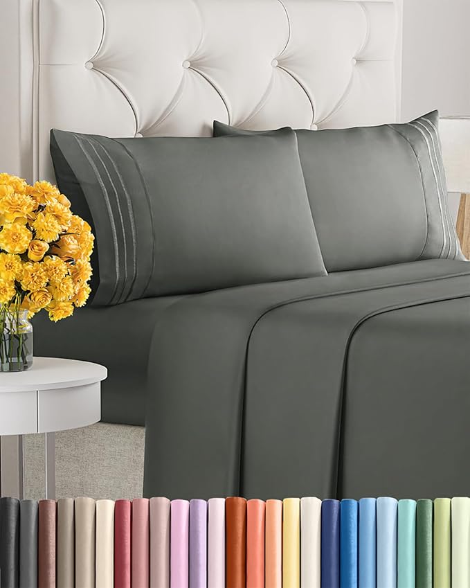 King Size 4 Piece Sheet Set - Extra Soft, Breathable & Cooling Sheets - Hotel Luxury Durable Bed Sheets for Women & Men - Deep Pockets, Easy-Fit & Wrinkle-Free Sheets - Dark Taupe Oeko-Tex Bed Sheets