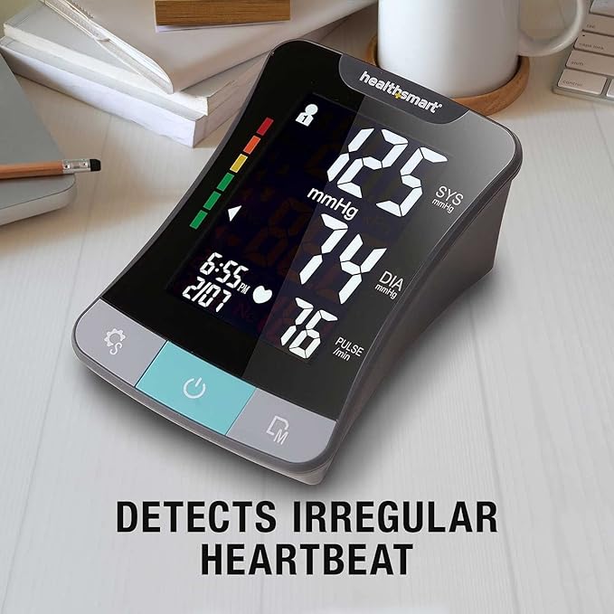 HealthSmart Digital Premium Blood Pressure Monitor with Automatic Upper Arm Cuff that Displays Blood Pressure, Pulse Rate and Irregular Heartbeat, Stores up to 120 Readings for 2 Users