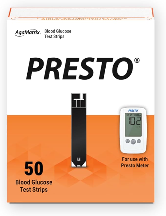 AgaMatrix Presto Test Strips, 50 Count (Pack of 1) | Use with AgaMatrix Presto Blood Glucose Monitor Only | Not for use with Other Meters | 1 Box, 50 Diabetes Test Strips