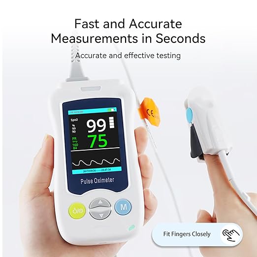Continuous Pulse Oximeter Fingertip, Medical Grade Accuracy Fast Reading SpO2 Pulse Rate Blood Oxygen Saturation Monitor Handheld 500 Data Storage Overnight Pulse Oximeters with Adjustable Alarm