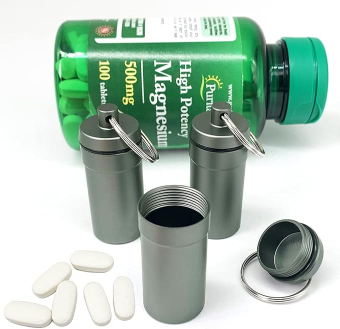 3 Packs Waterproof Aluminum Pill Fob Container, EFFIET Nitro Bottle Holder Nitroglycerin Pill Case Emergency Keychain Pill Holder for Medicine Organizer Dispenser (3 Packs Matt Finished)