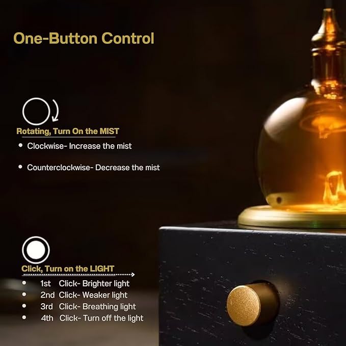 Cordless Aroma Oil Nebulizer - Waterless Diffuser for Essential Oil with Glass & Wood, Rechargeable Portable Nebulizing Machine, Battery Operated up to 40h - Gold & Fire Original Design
