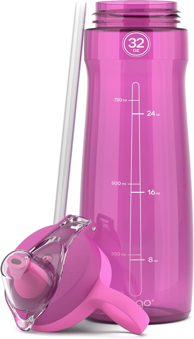 Pogo Plastic Water Bottle with Straw Lid and Carry Handle, Reusable, BPA Free, Dishwasher Safe, Perfect for Travel, School, Outdoors, and Gym | 32oz, 40oz