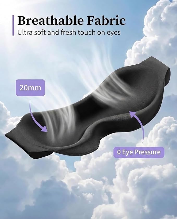 Eye Masks for Sleep Light Blocking: Lightweight 3D Contoured Sleep Mask for Men - Zero Pressure Blindfold Airplane Travel Essentials - Perfect for Night Shift Meditation College Dorm (Black)