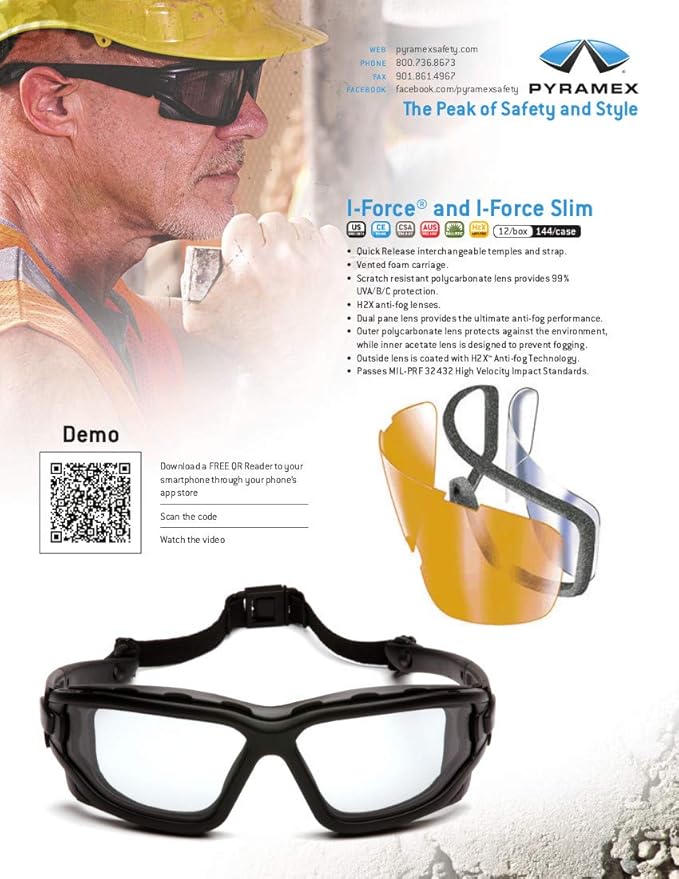 PYRAMEX I-Force Sporty Dual Pane Anti-Fog Goggle, Black Frame/Clear Anti-Fog Lens