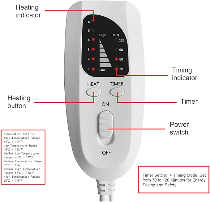 Electric Heating Pad, 6 Temperature Heat Pad, 15.7x11.8 Inch Back Heating Pad for Period Cramps, Back Pain Relief, Neck Shoulders