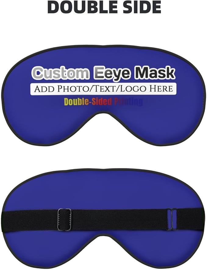 Personalized Eye Mask Add Picture Text Image Logo Custom Travel Sleeping Masks for Home Office Customized Sleep Mask for Men Women Blocks Light Adjustable Strap Blue