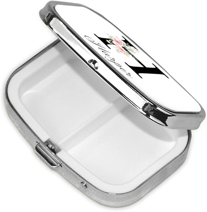 Custom Pill Box Personalized Square Small Pill Case with Mirror Add Your Photo Text Logo Name Decorative 2 Compartment Portable Metal Medicine Container Vitamin Organizer for Pocket Purse Travel (H)