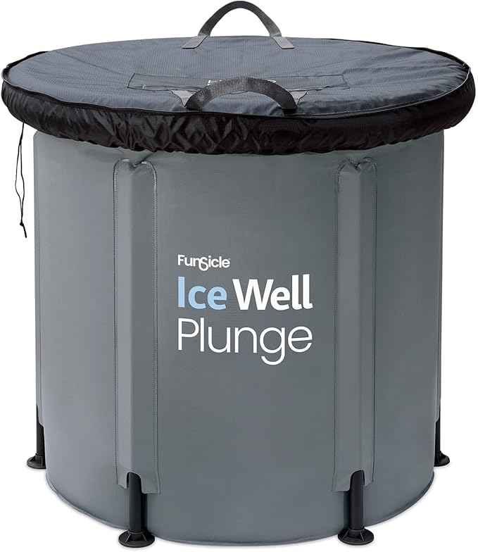 Funsicle Ice Well Cold Plunge Tub, Portable Recovery Ice Bath, for Athletes & Adults, 80 Gallon Triple Layer Outdoor Plunge Pool with Thermometer, Cover & Storage Bag