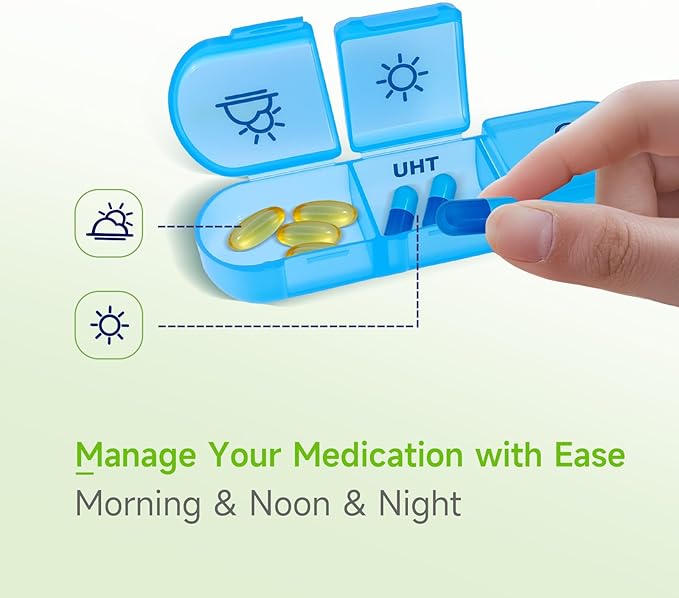 Weekly Pill Organizer 3 Times a Day – 7 Day Medicine Pill Organizer and Travel Pill Box with Large Openings, Elegant Pill Case for Easy Use – Morning Noon Evening Compartments for Pills, Vitamins