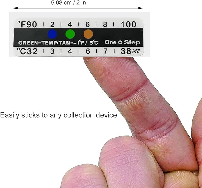 One Step Urine Temperature Test Strips, 25 x Stick on Adhesive Thermometer Strips for Urine Collection Bottles, Visual Display Measurement Range of 32°C-38° or 90°F-100°F