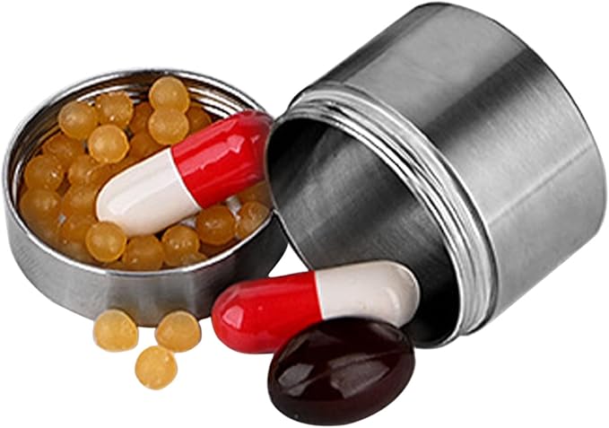 awakentti Stainless Steel Pill Case, Waterproof Pill Storage Box Travel, Larger Capacity, Advanced Protection, Travel Pill Organizer for Storing Daily Pill, Supplement (M)