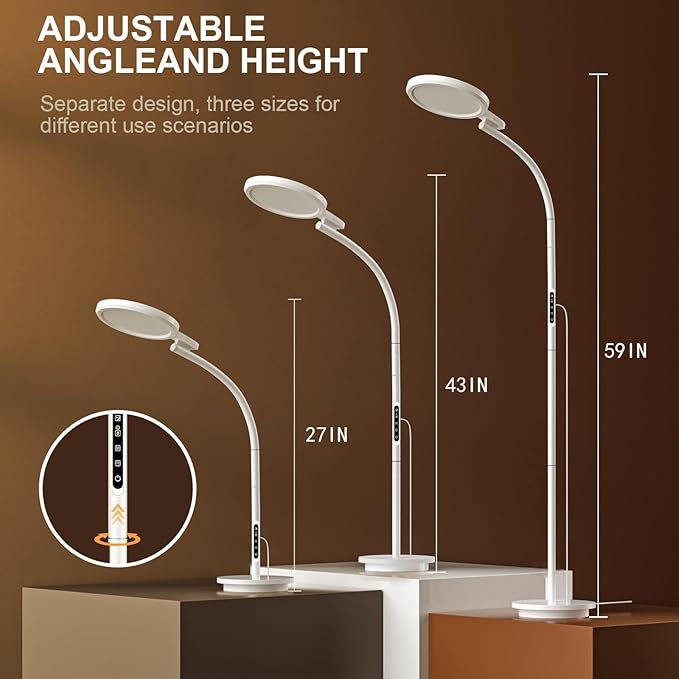 Light Therapy Lamp, LED 10000 Lux Floor Happy Therapy Light, UV-Free Sun Lamp with 5 Brightness & 5 Color Temperatures, 3 Heights for Apartment/Office/Home