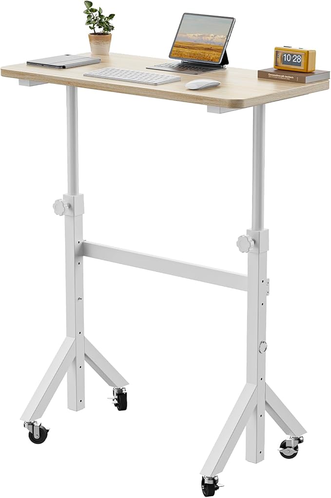 ErGear Small Standing Desk Adjustable Height, 6 Height Settings Up to 46.5″, Walking Pad Desk with Triangular Leg Design, Smooth Mobility with Lockable Wheels, Standing Desk for Walking Pad