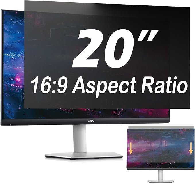 20 Inch Anti-Spy Privacy Screen Filter for Laptop and PC Monitor 16:9, Blue Light Blocking Anti-Glare Protector Film, Reversible Easy Install Slide-Mount Design (20 Inch Widescreen(16:09))