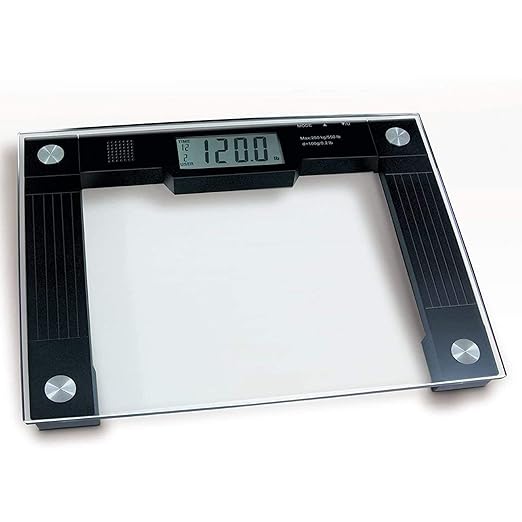 Ideaworks JB5824 Extra Wide Talking Scale-Visual & Voice Display Scale- 550 Pounds Max-Tamper Glass-Extra Wide Width-Large LCD Display-Tap On & Off Auto Function