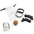 NINTI Toe spacer kit with resistance band and massage ball - Includes silicone toe separators, toe resistance band, cork massage ball, and cotton bag. Improve toe splay, bunion corrector.