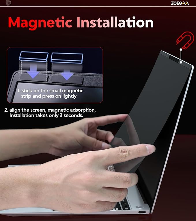 ZOEGAA Laptop Privacy Screen 13.3 Inch 16:9,Magnetic Removable Anti-Glare Blue Light Blocking Laptop Privacy Screen, Compatible with Dell/Lenovo/HP/Huawei/Acer/Asus